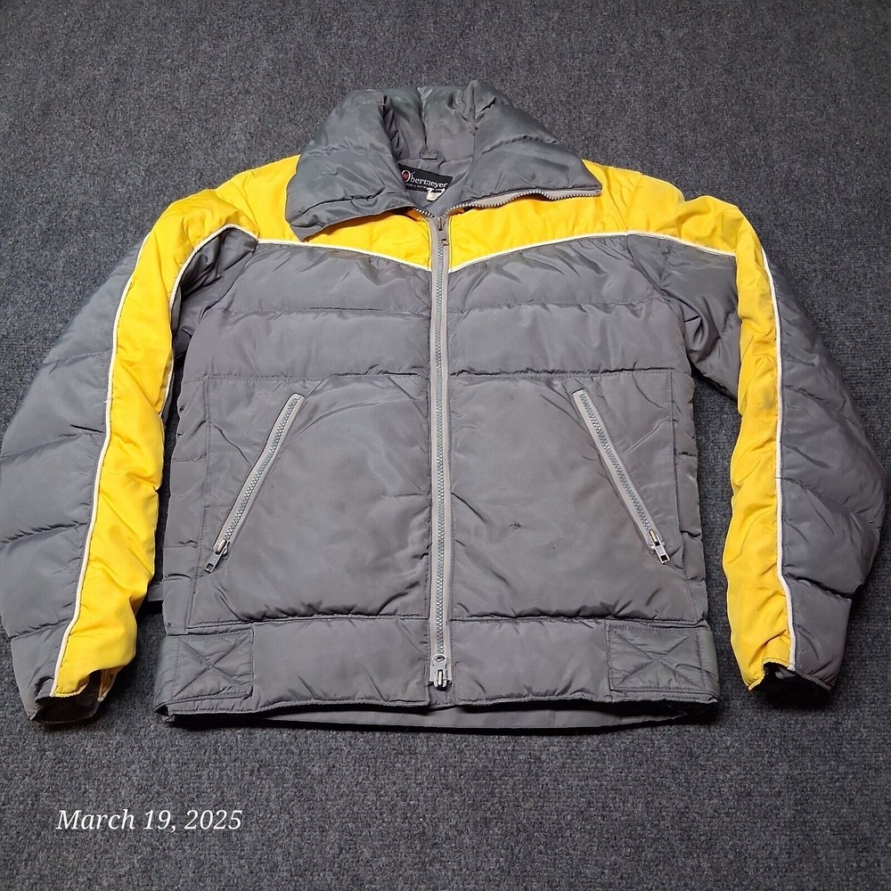 VTG Obermeyer Down Ski Snow Jacket‎ Men Size Small Gray and Yellow 1970s